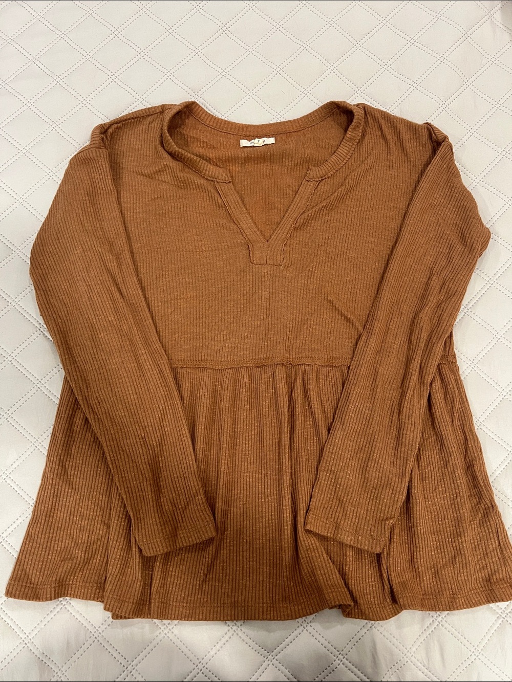Maurices Rust Brown Ribbed Long-Sleeve Peplum Tunic